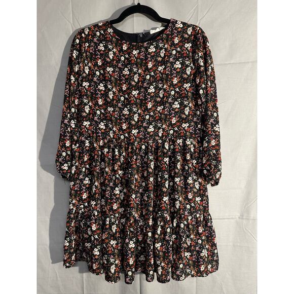 Altard State Dress Women XS Black Mini Floral Cottage Flowy Red Long Sleeve Boho - Picture 7 of 9